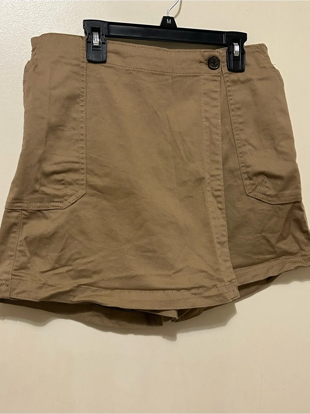 Nine West Tan Utility Skort with Patch Pockets Cotton Spandex Sz S Elastic waist